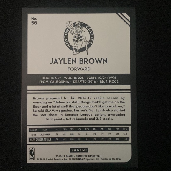 Jaylen Brown(rookie)- 2016-17 panini complete basketball #56 - Picture 2 of 2